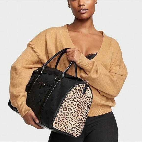 Victoria's Secret Handbags - Victoria’s Secret Black Leopard Travel Weekender Getaway Bag